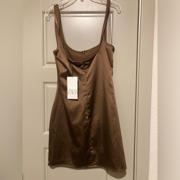 ZARA NWT SATIN EFFECT SLIPDRESS BROWN - Picture 4 of 6